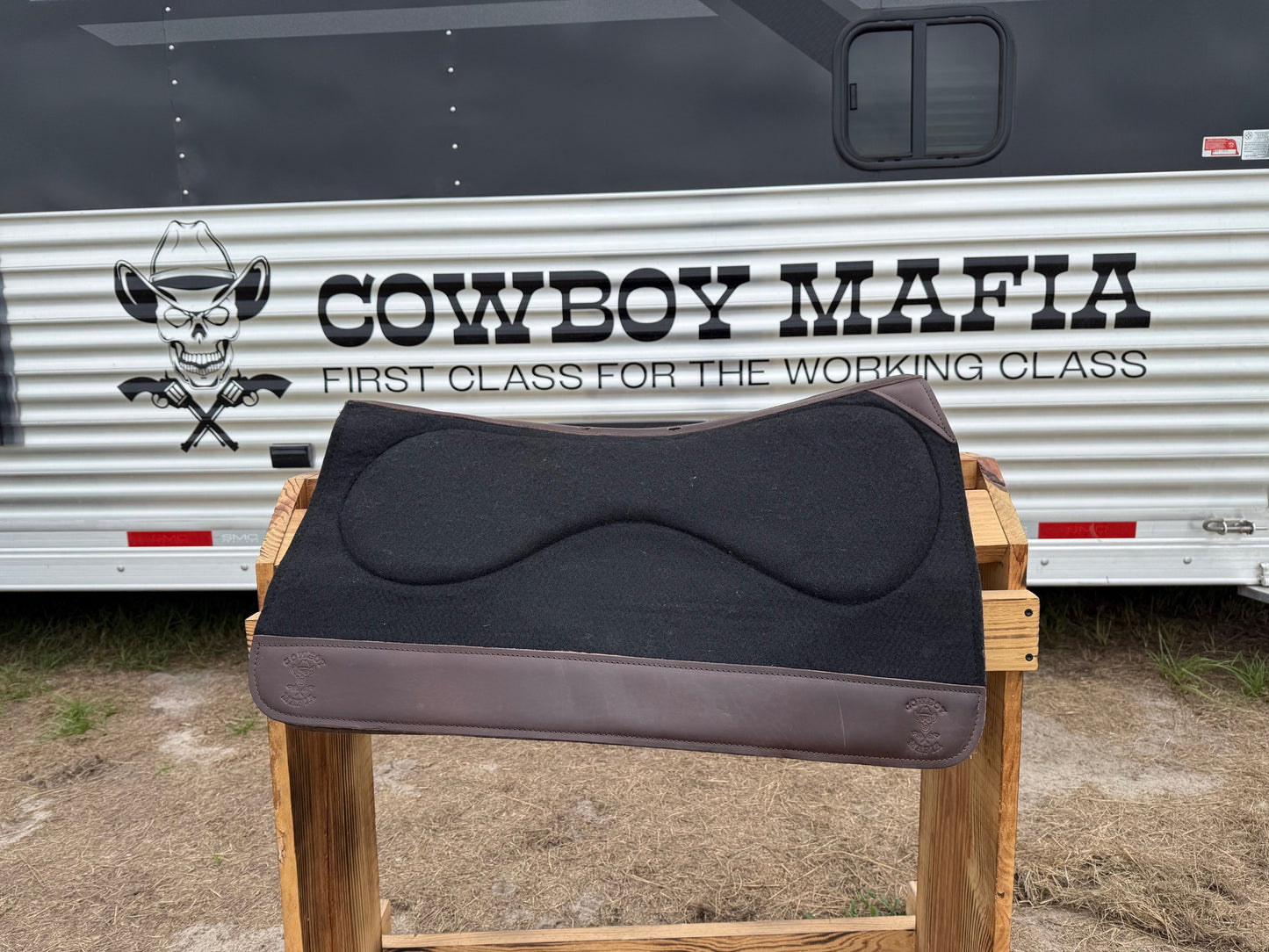 Impact Protection Saddle Pad Black with Brown Leather and 3/4" Wool