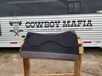 Impact Protection Saddle Pad Black with Brown Leather and 3/4" Wool