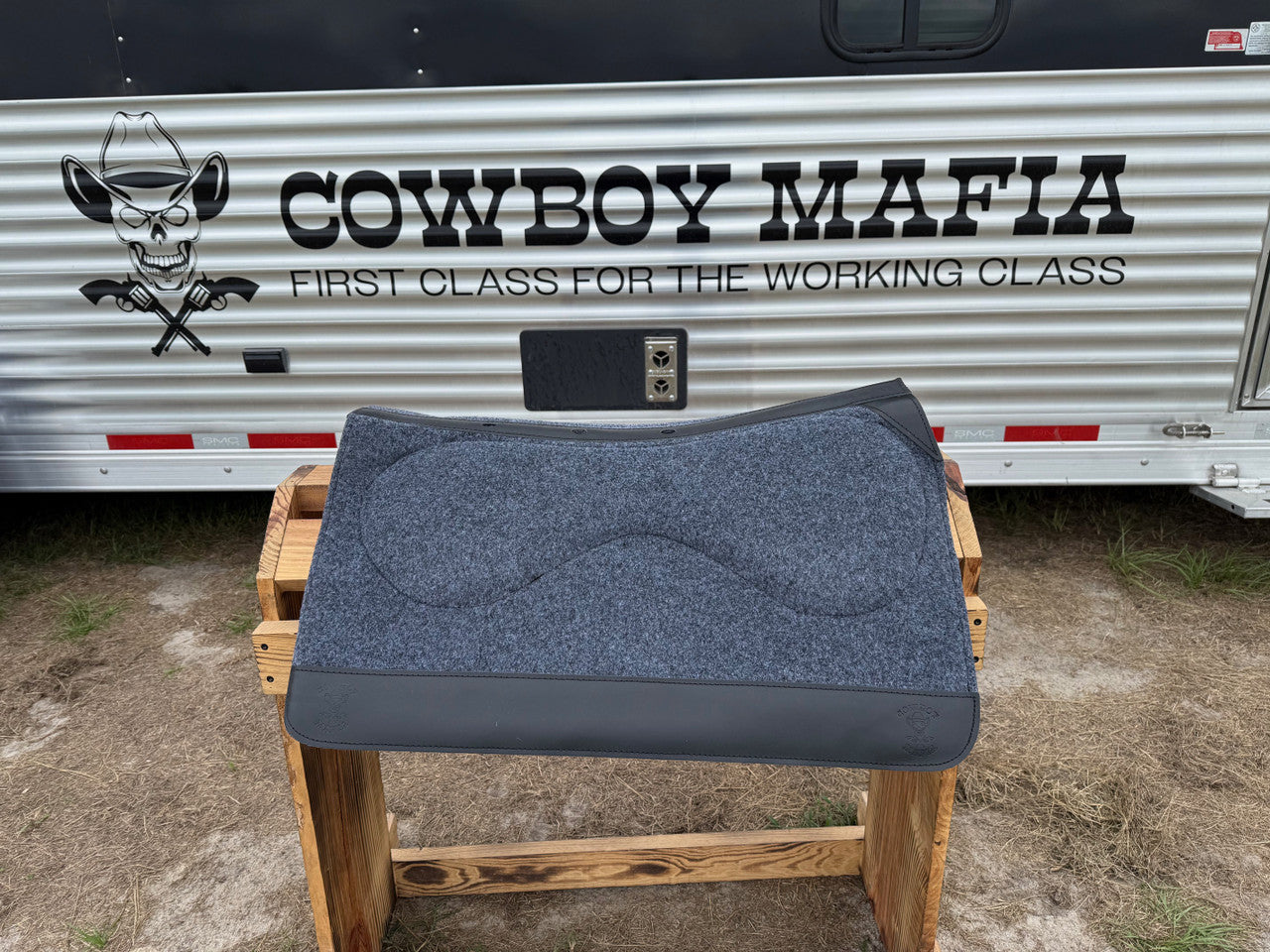 Impact Protection Saddle Pad Gray with Black Leather and 3/4" Wool