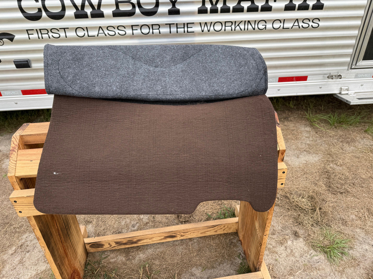 Impact Protection Saddle Pad Gray with Black Leather and 3/4" Wool
