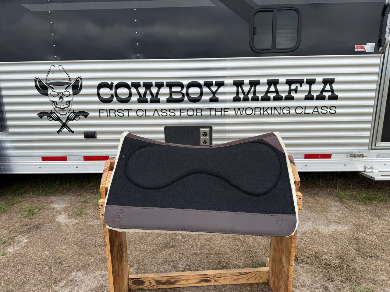 Impact Protection Saddle Pad Black with Brown Leather and 3/4" Fleece