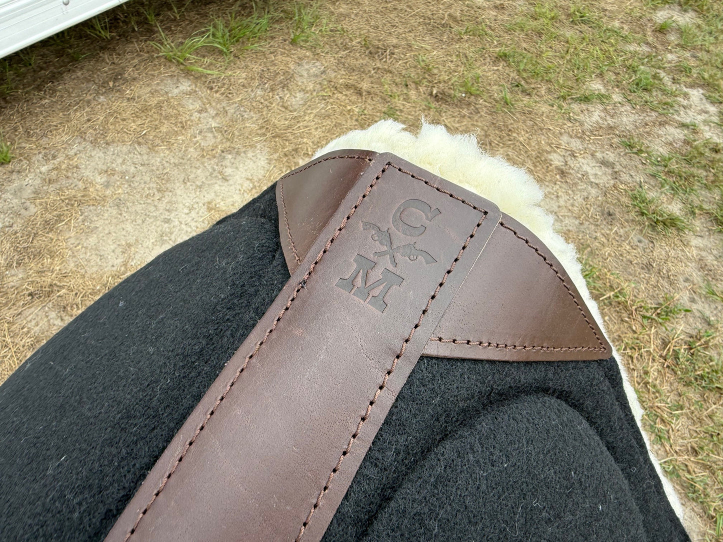 Impact Protection Saddle Pad Black with Brown Leather and 3/4" Fleece
