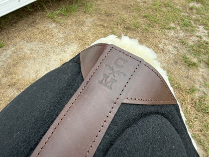 Impact Protection Saddle Pad Black with Brown Leather and 3/4" Fleece