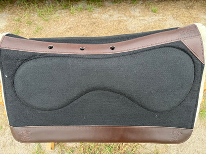 Impact Protection Saddle Pad Black with Brown Leather and 3/4" Fleece