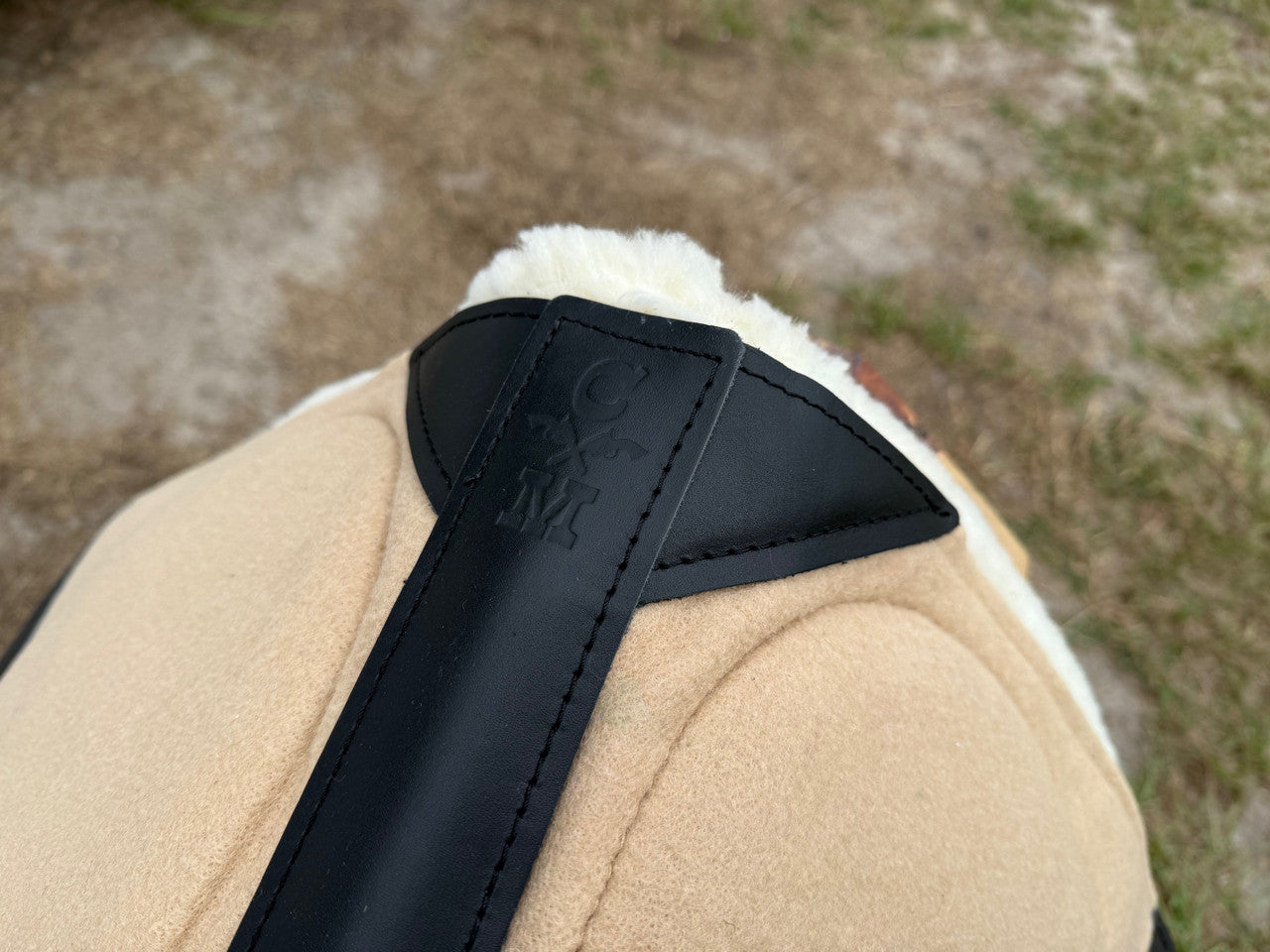 Impact Protection Saddle Pad Tan with Black Leather and 3/4" Fleece