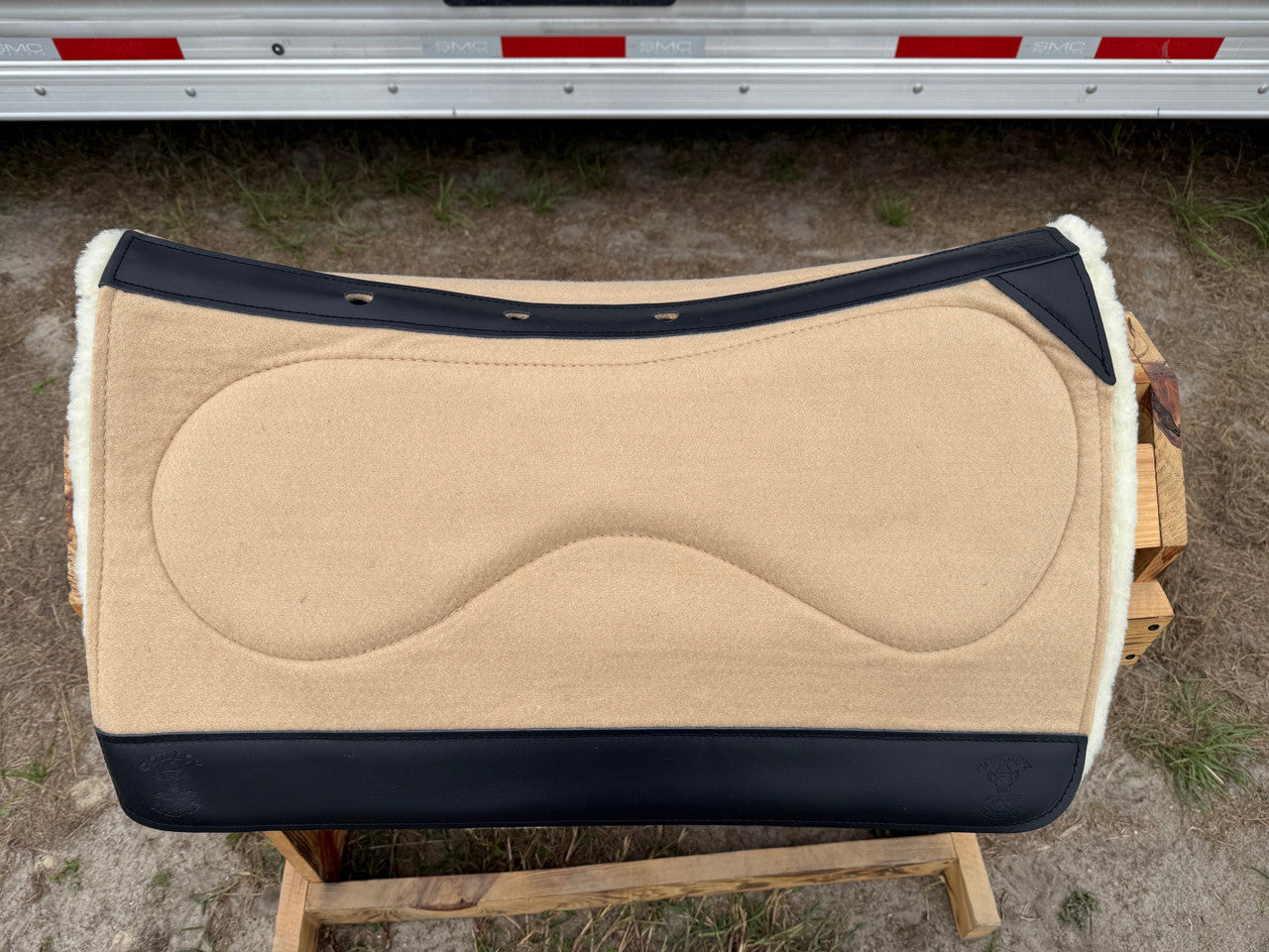 Impact Protection Saddle Pad Tan with Black Leather and 3/4" Fleece