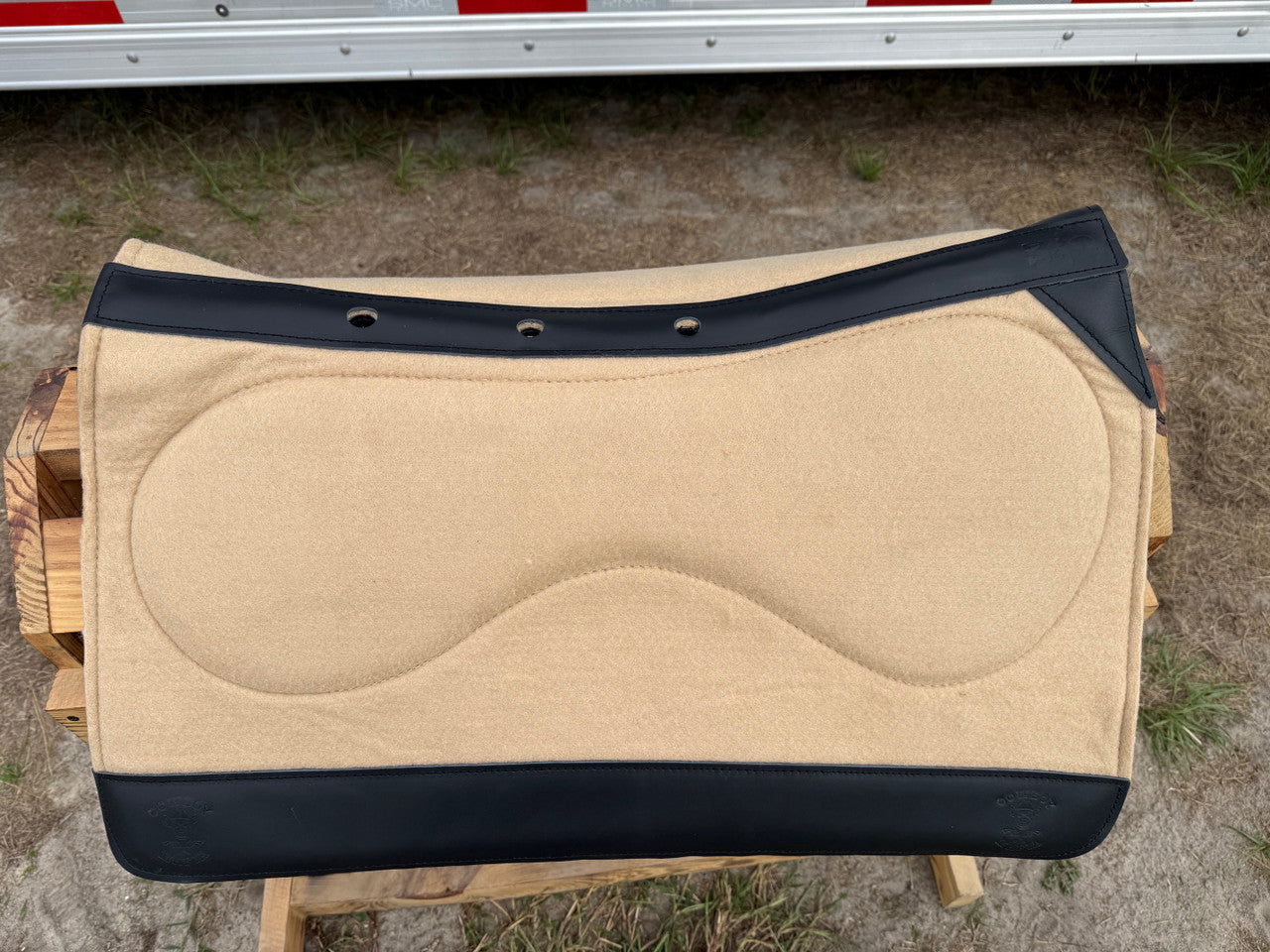 Impact Protection Saddle Pad Tan with Black Leather and 3/4" Wool