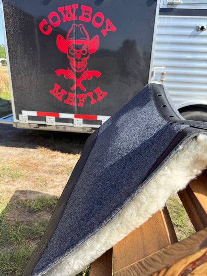 Team Roping Saddle Pad Gray with Black Leather and 3/4" Fleece