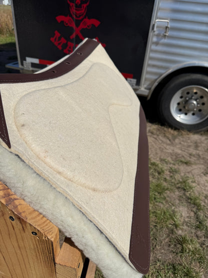 Impact Protection Saddle Pad Off White with Brown Leather and 3/4" Fleece