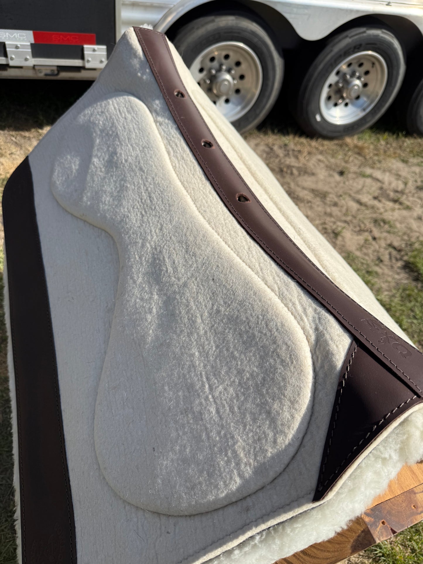 Impact Protection Saddle Pad Off White with Brown Leather and 3/4" Fleece