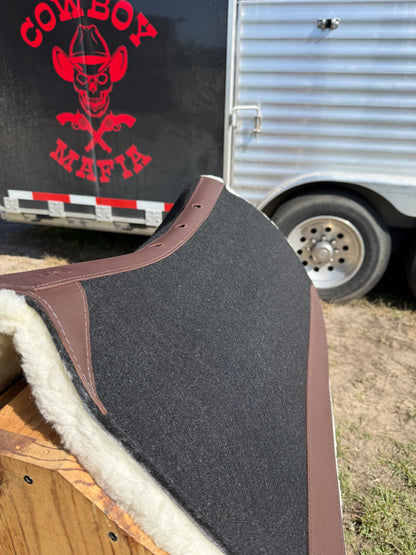 Team Roping Saddle Pad Black with Brown Leather and 3/4" Fleece