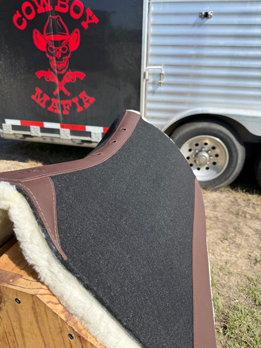 Team Roping Saddle Pad Black with Brown Leather and 3/4" Fleece