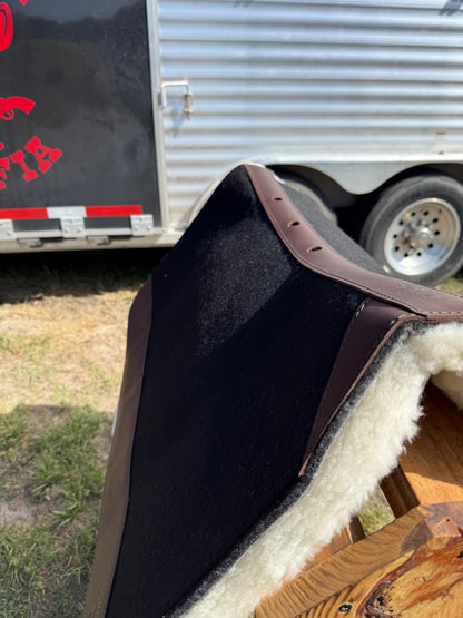 Team Roping Saddle Pad Black with Brown Leather and 3/4" Fleece