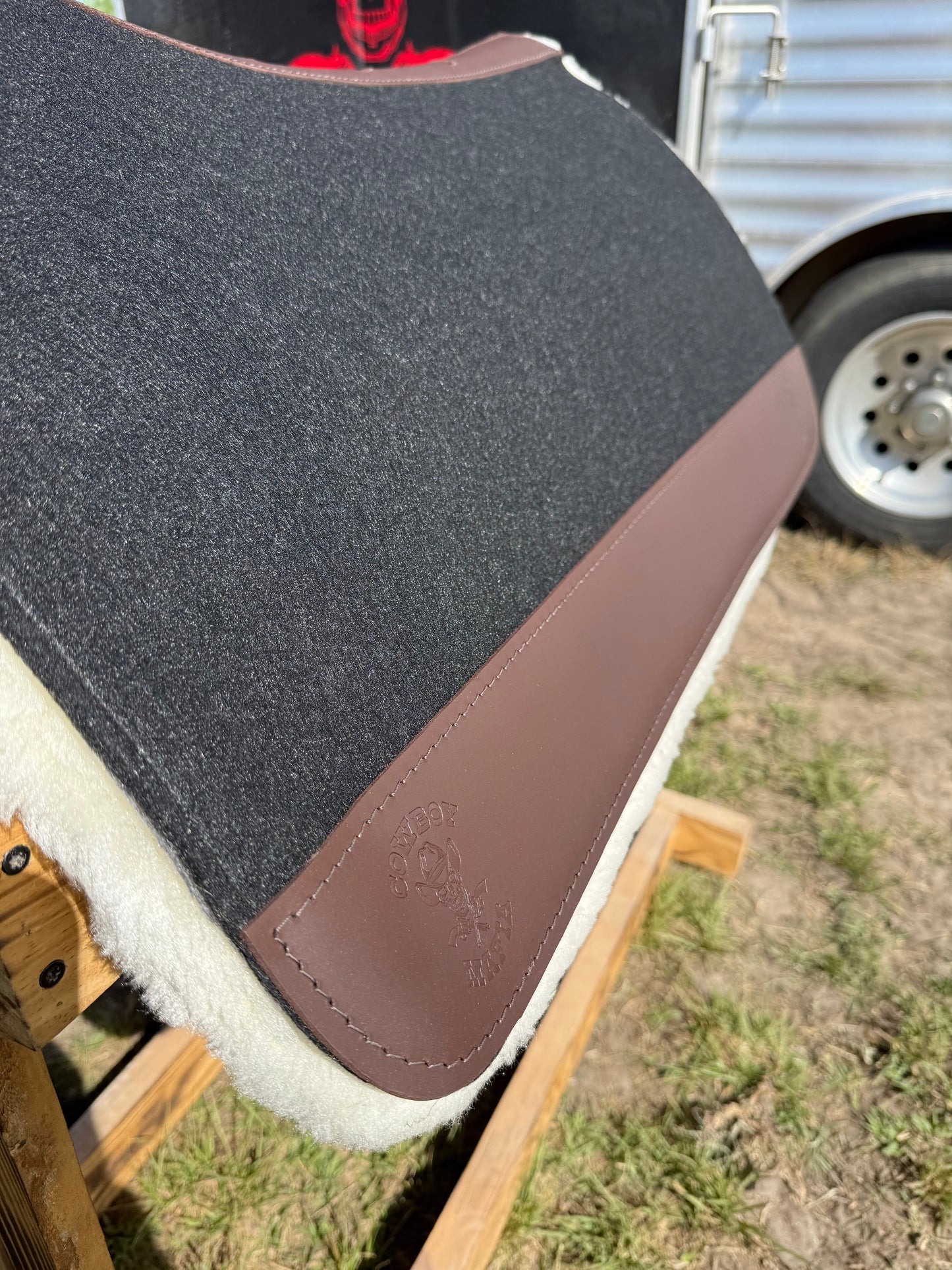 Team Roping Saddle Pad Black with Brown Leather and 3/4" Fleece