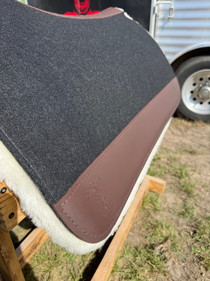 Team Roping Saddle Pad Black with Brown Leather and 3/4" Fleece