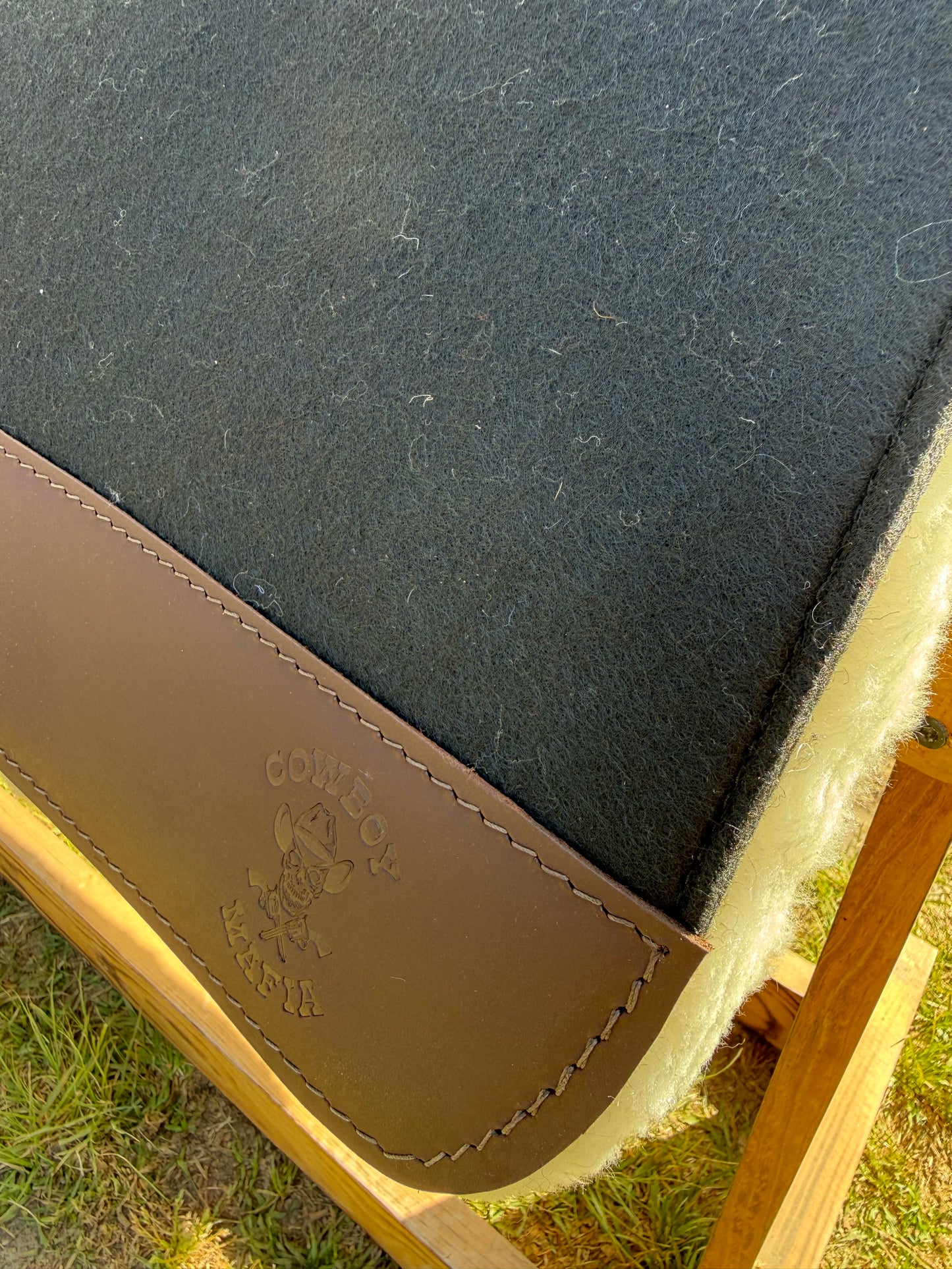 Team Roping Saddle Pad Black with Brown Leather and 3/4" Fleece