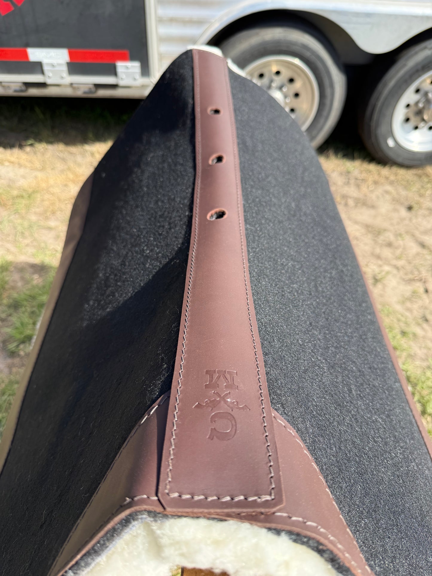 Team Roping Saddle Pad Black with Brown Leather and 3/4" Fleece