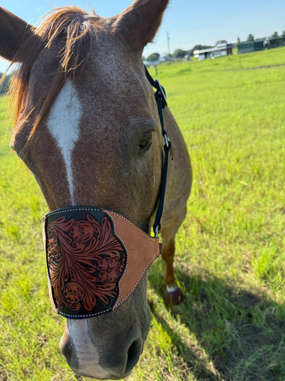 Cowboy Mafia Brown Tooled Leather Bronc Halter | Western Horse Tack