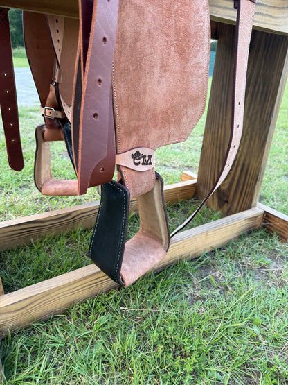 Premium Team Roping Saddle Package – Roughout Leather with Black Cayman Bicycle Seat & Matching Tack Set