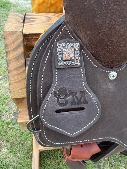 Chocolate Roughout Barrel Racing Saddle with White Buck Stitching & Back Cinch